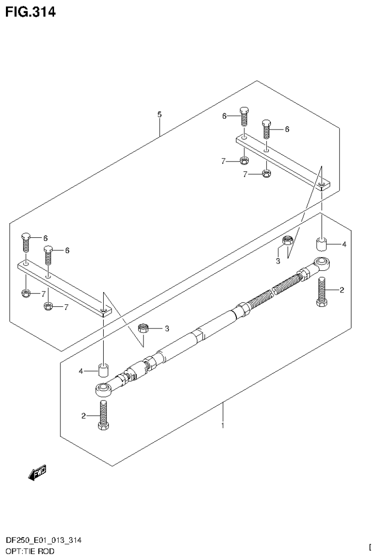 Suzuki DF200T, DF200Z, DF225T, DF225Z, DF250T, DF250Z OPT:TIE ROD parts diagram